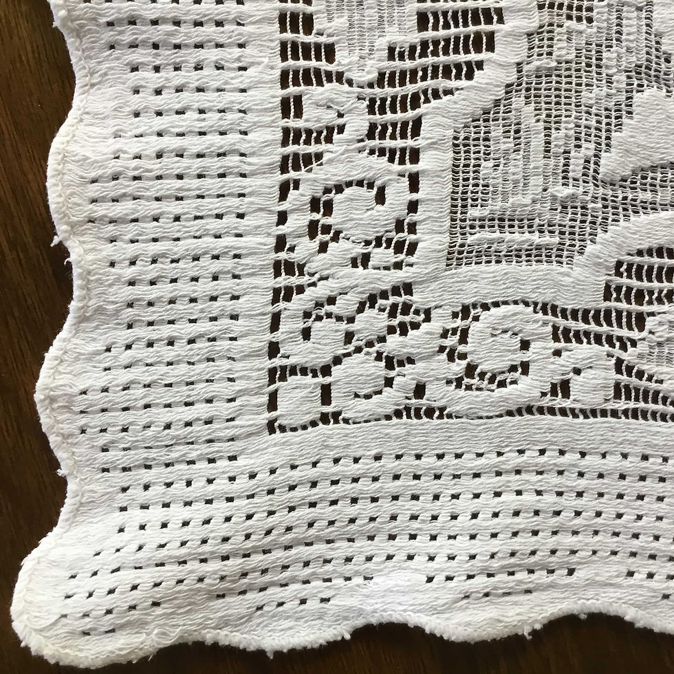 サムネイル： フランス アンティーク フィレレース テーブルセンター ドイリー カフェカーテン 天使 エンジェル  40 x 39.5 cm