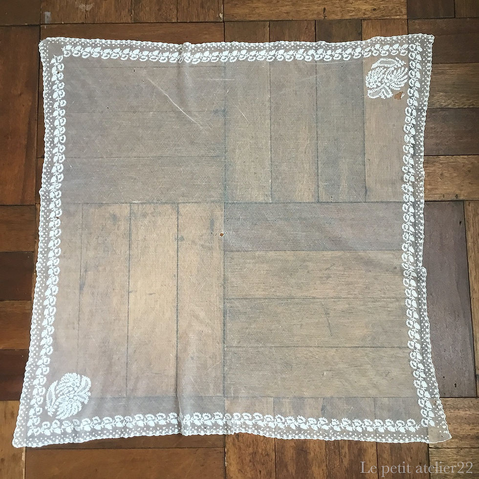 サムネイル： (正方形) フランス  アンティーク ウエディングベール  チュールレース  ホワイト 80 x 80 cm