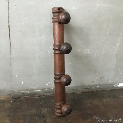 フランス アンティーク 木製 バンブー 4連 コートフック 壁掛け 45 cm