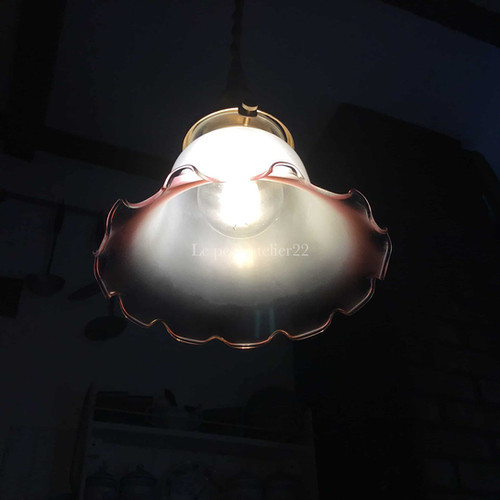 【美品】フランスアンティーク フリルシェード ランプ すりガラス [3526] 美品】フランスアンティーク フリルシェード ランプ すりガラス