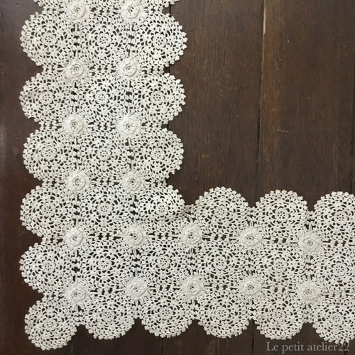 フランスアンティークアンティークレースドイリーモノグラムエクリュ