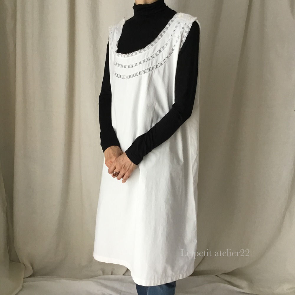 (大人用F) フランス アンティーク リネン ノースリーブ ワンピース