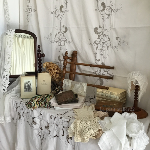 フランス アンティーク 木製 2連 タオルハンガー バンブーモチーフ