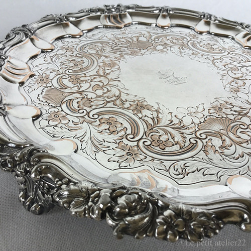 イギリス アンティーク シルバープレート トレイ サルヴァ エングレー