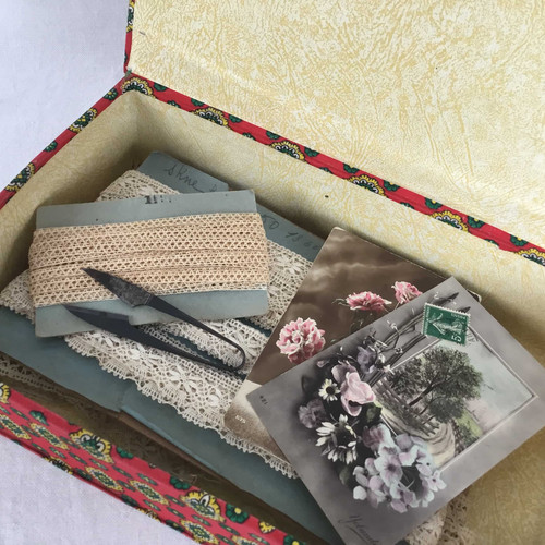 フランス アンティーク メルスリーボックス ソーイングボックス 裁縫箱