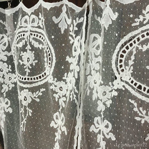 2枚セット)フランス アンティーク レース カフェ カーテン