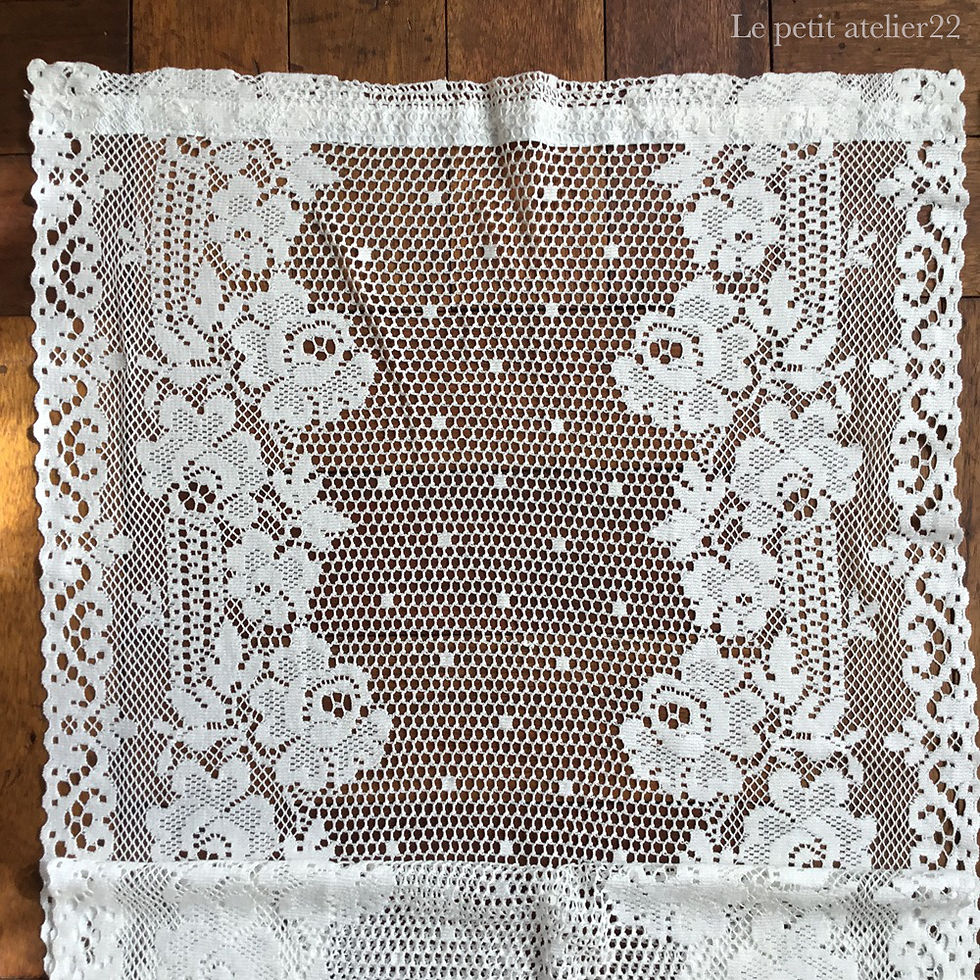 サムネイル： (2枚1組/残0/在庫2) フランス コットンカーテンホワイト ローズ 56 x 160 cm