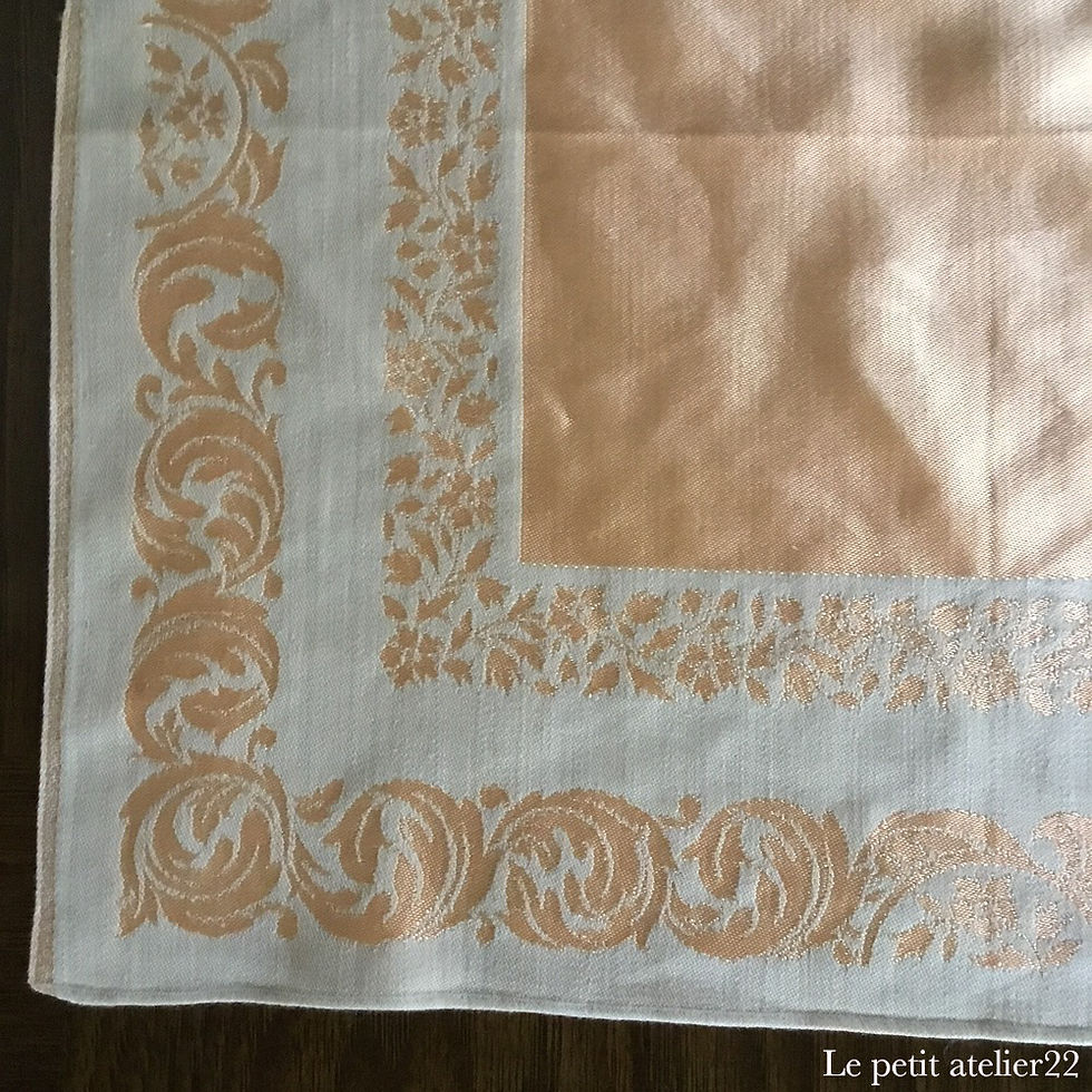 サムネイル： フランス アンティーク ダマスク織 セルヴィエット テーブルナプキン オレンジ 37 x 40 cm