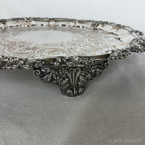 イギリス アンティーク シルバープレート トレイ サルヴァ エングレー