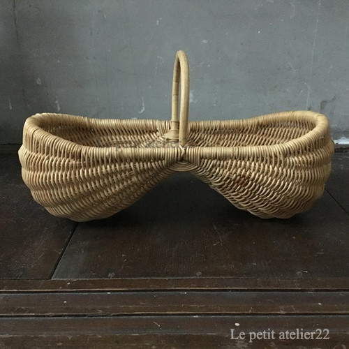 フランス　アンティーク　パニエ　小さめ　ピーナッツ フランス アンティーク ピーナッツ型 パニエ バスケット 32.8 cm