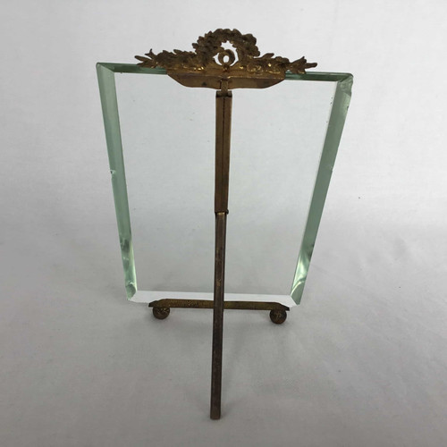 フランス アンティーク ガラスと真鍮 オルモル装飾 フォトスタンド