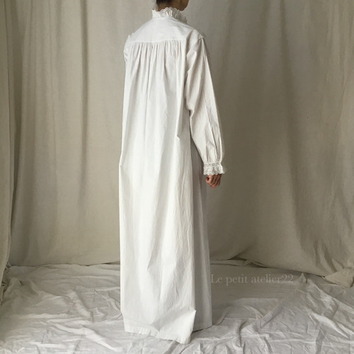 フランス　アンティーク　ワンピース　リネン　B 大人用F)(A)(B)フランス アンティーク リネン ワンピース レース