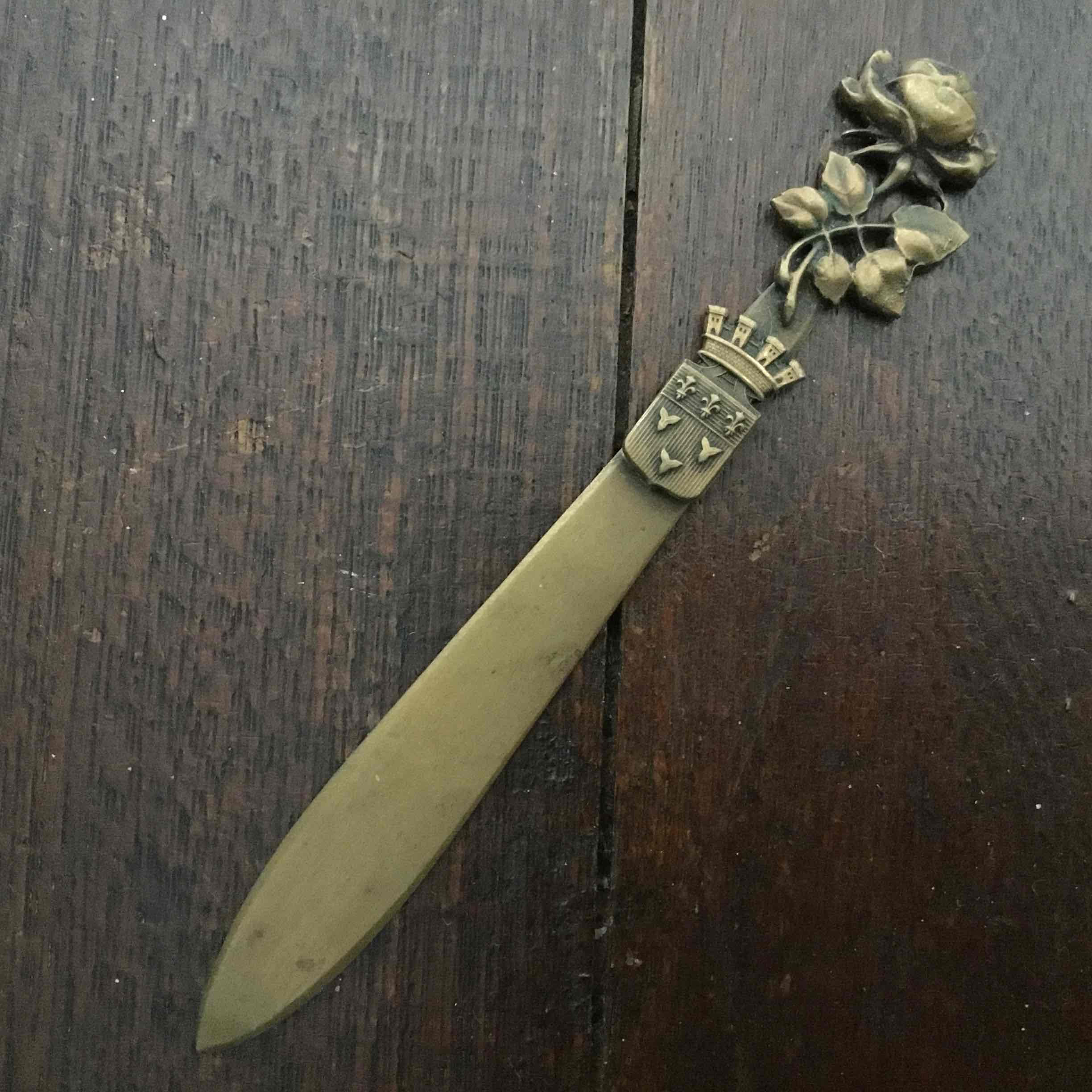 フランス アンティーク 真鍮  薔薇 レターオープナー 12 cm