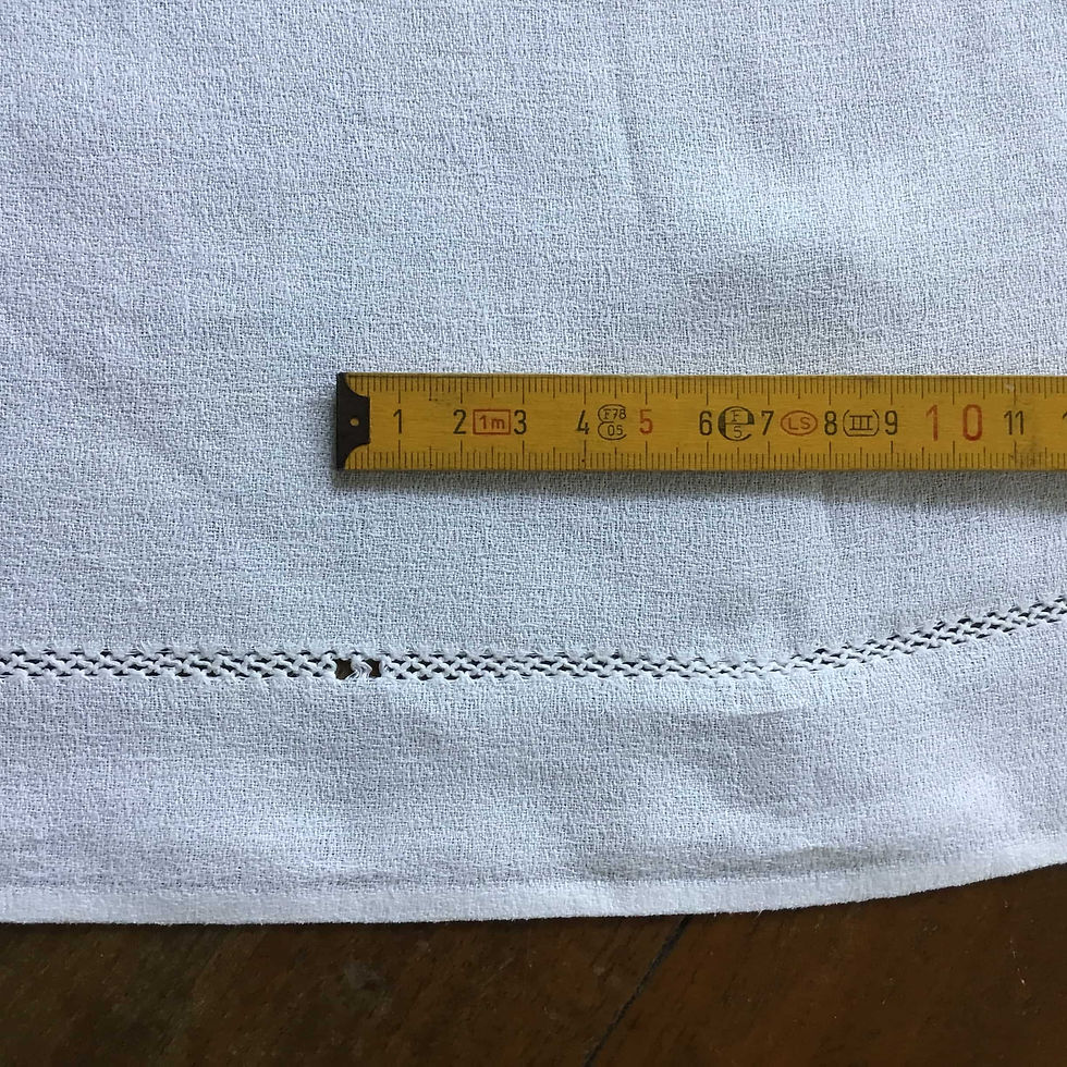 サムネイル： フランス アンティークリネン モノグラム ”EL" テーブルクロス ダマスク織 ドロンワーク 148 x 167