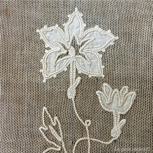 【美品】フランスアンティーク 花模様の手刺繍 フリルカフェカーテン[3376] 美品】フランスアンティーク 花模様の手刺繍 フリルカフェ