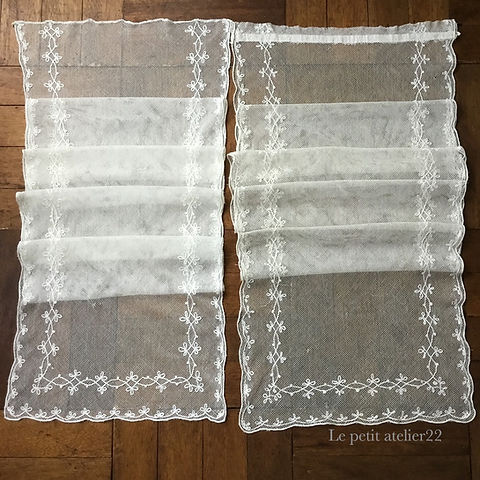 2枚1組) フランス アンティーク チュールレースカーテン 刺繍 ライト