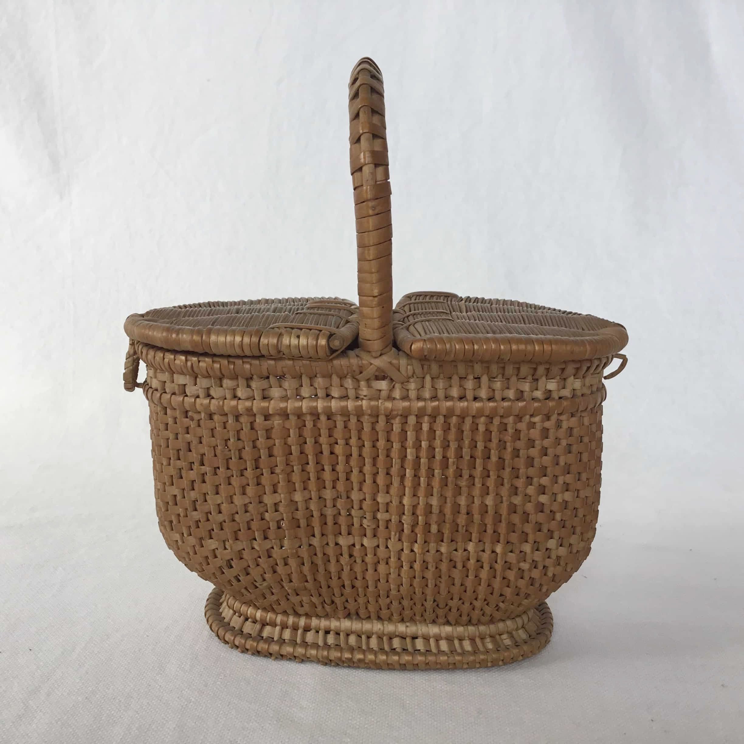 (ドール人形用) フランス アンティーク (1900年頃)  小さい パニエ バスケット 蓋つき M 18cm