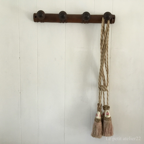 フランス アンティーク 木製 バンブー 4連 コートフック 壁掛け 45 cm