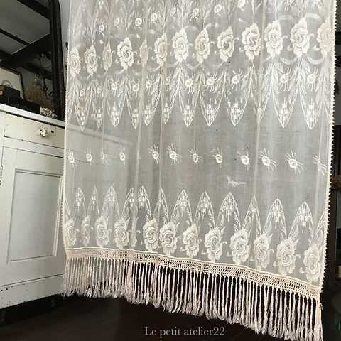フランスアンティークリネンガーゼカーテン バラ手刺繍リネンカーテン | フランスアンティークショップディフェランス