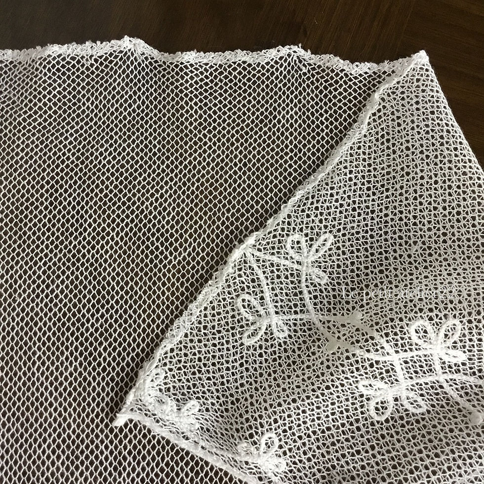 サムネイル： (2枚1組) フランス アンティーク チュールレースカーテン 刺繍 ライトエクリュ 48 x 230 cm