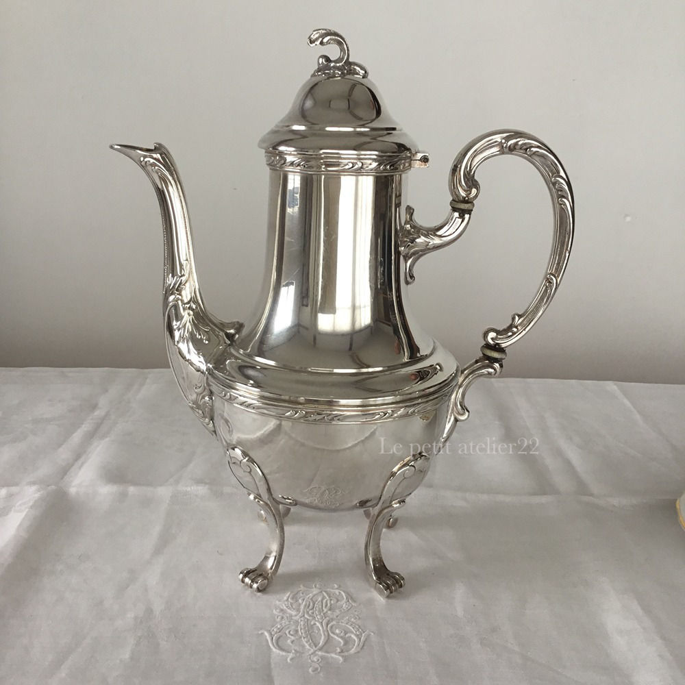 フランス Saglier & Frères (1890-1948) アンティーク シルバープレート コーヒーポット 26.5 cm