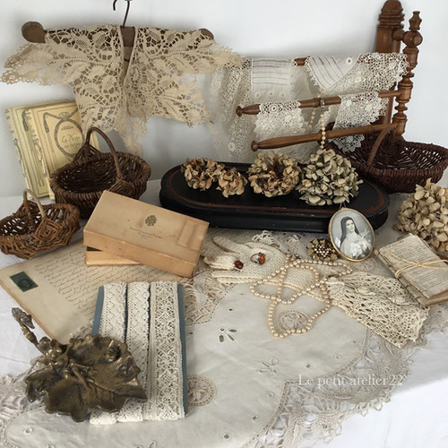 フランス アンティーク リネン テーブルランナー/テーブルセンター