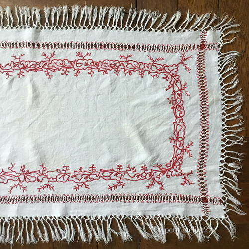 ※ぴぴ様おまとめオーダー※フランスアンティーク　ダマスク織　ロゴ　刺繍 フランス アンティーク リネン テーブルセンター ダマスク織 赤刺繍