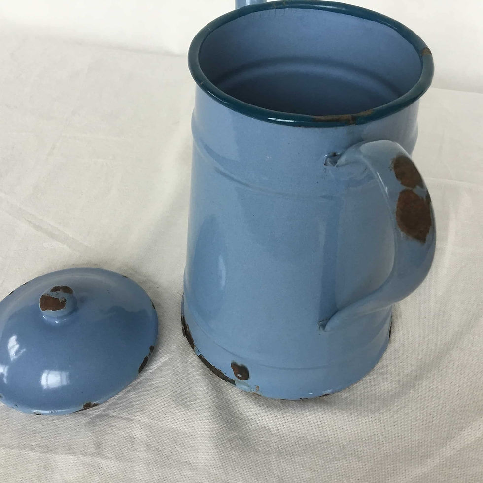 サムネイル： フランスアンティーク ホーロー カフェティエール コーヒーポット パステルブルー 水色