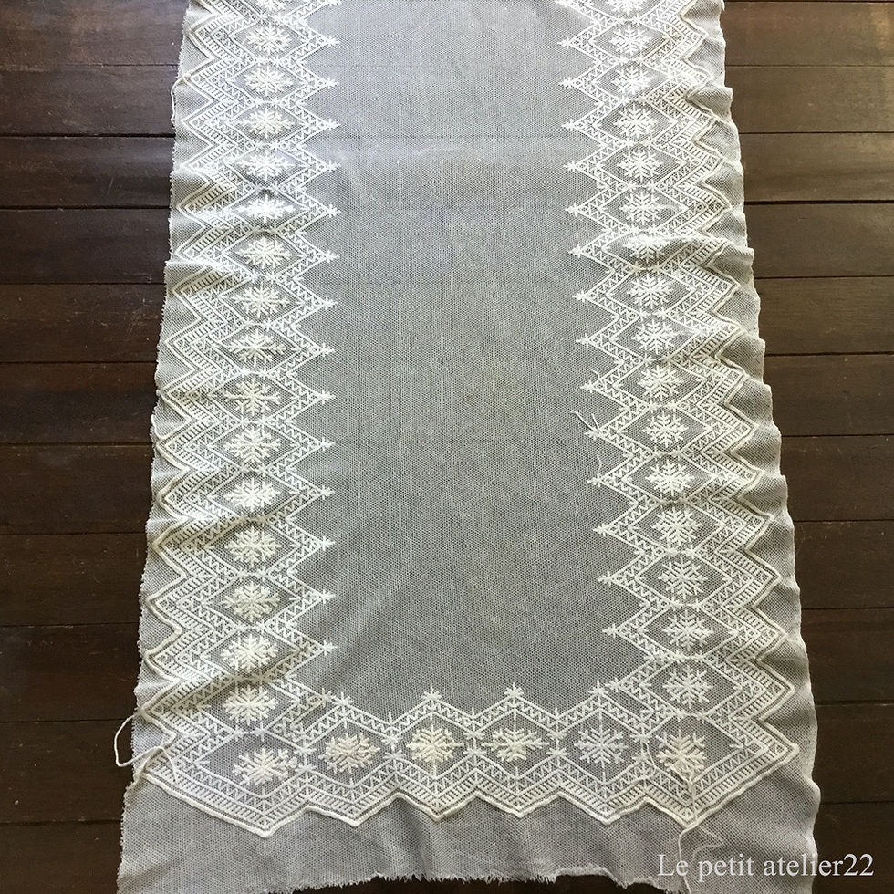 サムネイル： フランス アンティーク レース カーテン / カフェカーテン 70 x 226 cm