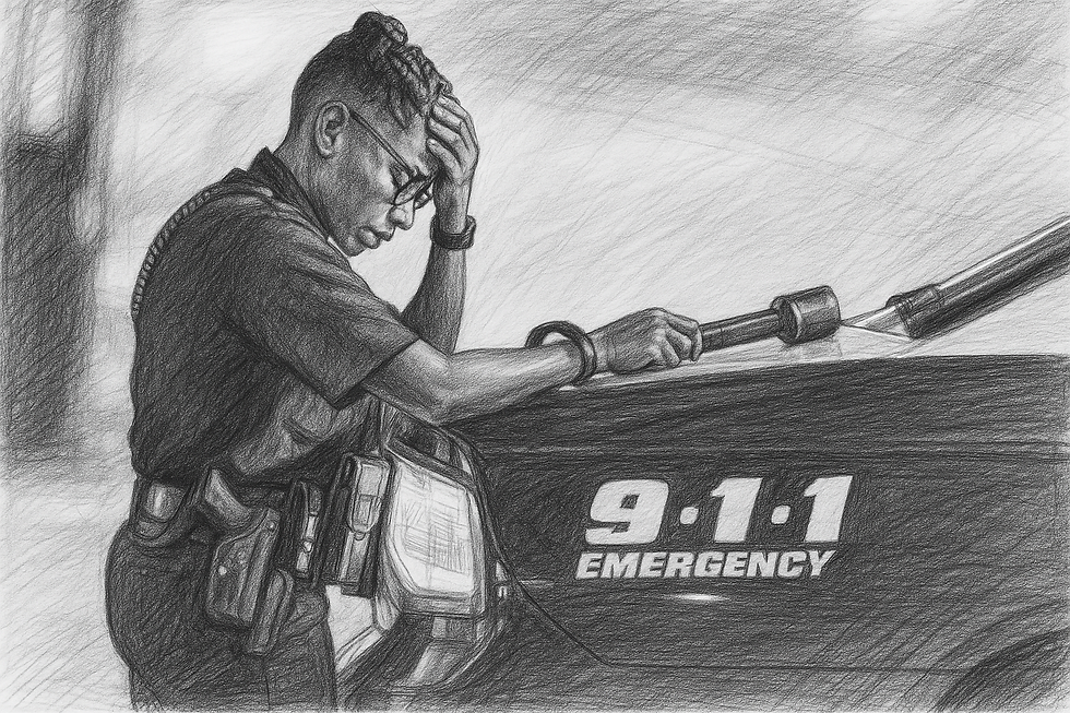 Police stresses in front of her car