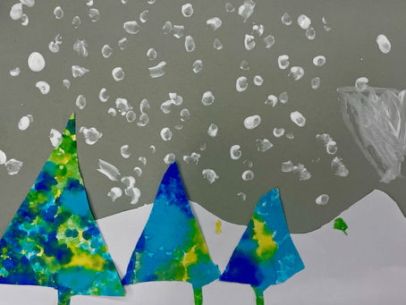 First Grade Winter Collage - Pointillism, size and placement