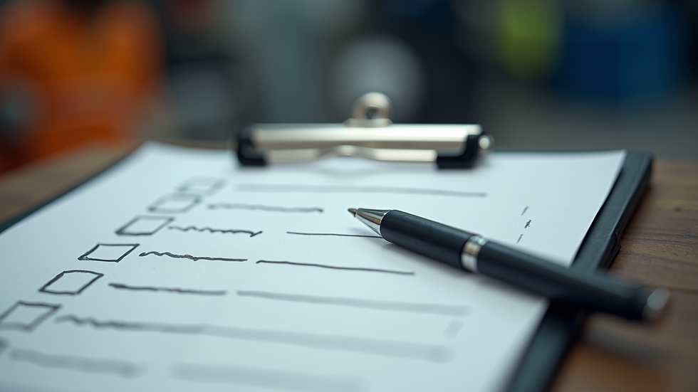 Close-up view of a maintenance checklist on a clipboard