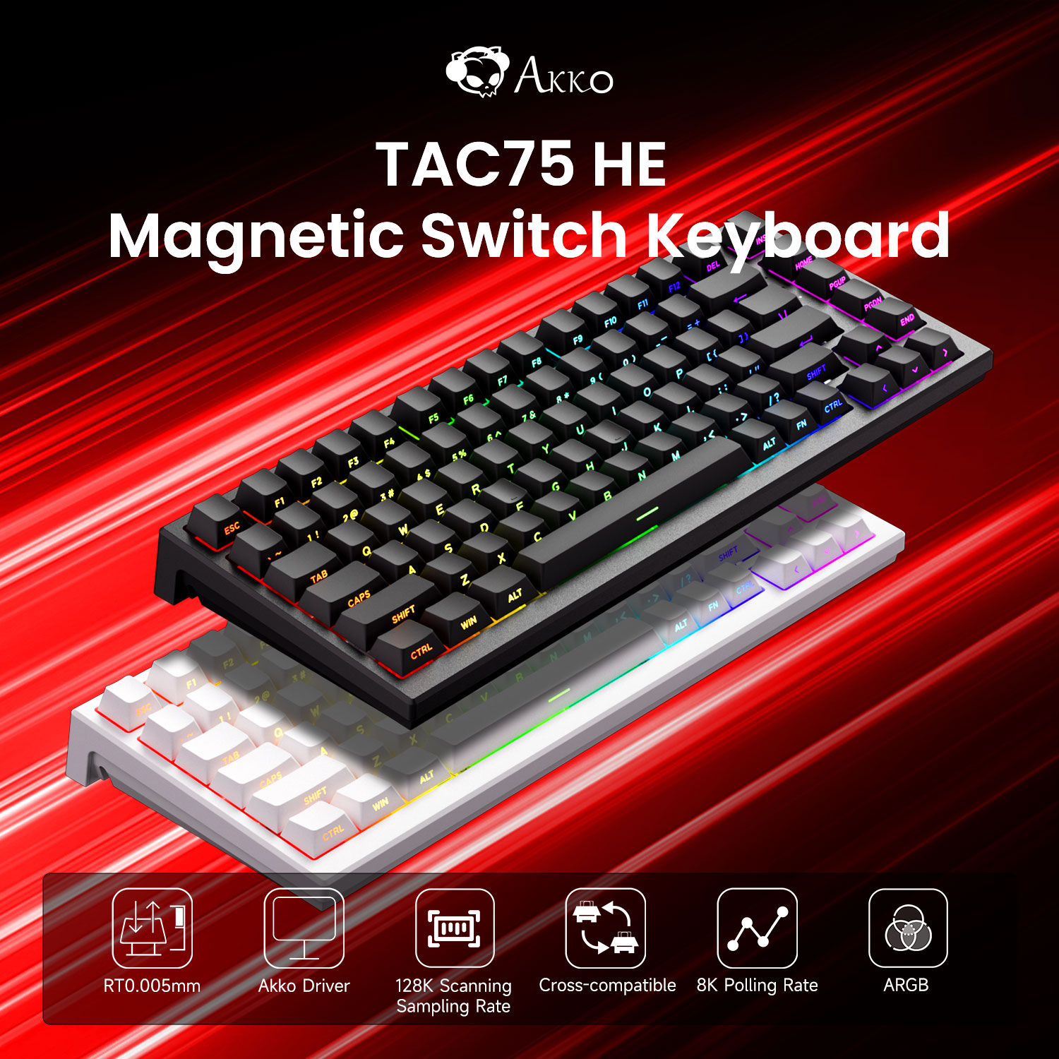 AKKO TAC75 HE Magnetic Switch Keyboard 75% Gaming Keyboards Rapid Trigger 0.005m