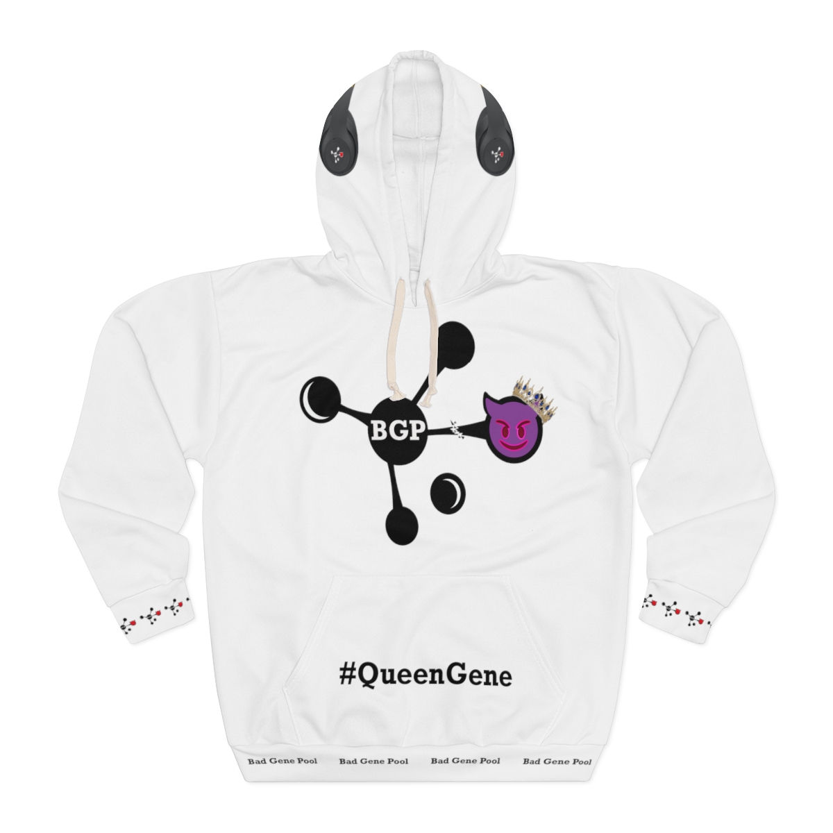 Queen Gene - Hoodie - Black Logo - White