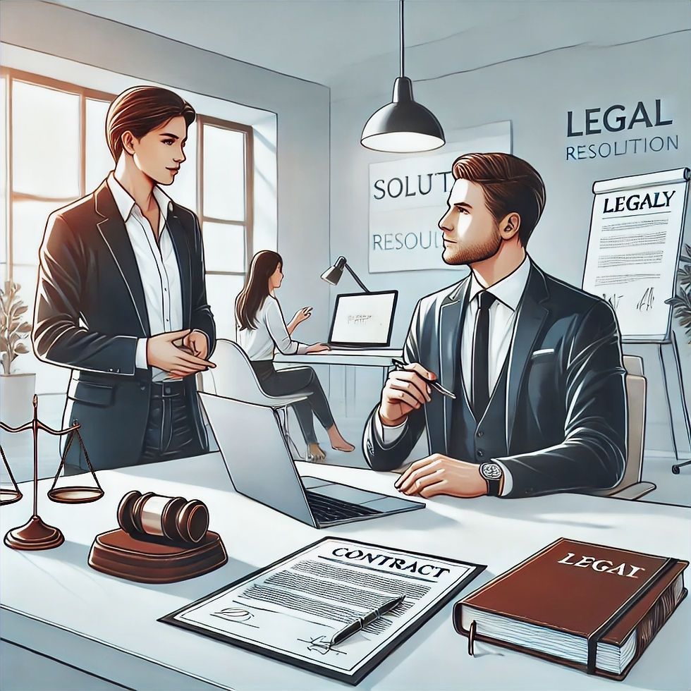 Navigating Contractual Disputes: Startups strategize legal solutions in a professional setting, emphasizing resolution and negotiation.