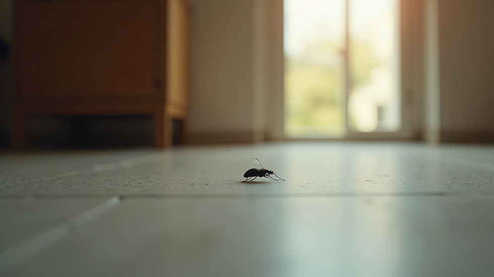 Vista cercana de una mosca sobre una superficie en una casa