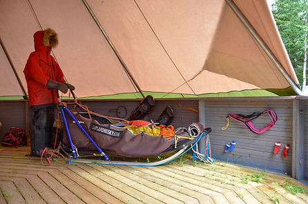 Sled in the tent at Laplandhusky in Swedish Lapland