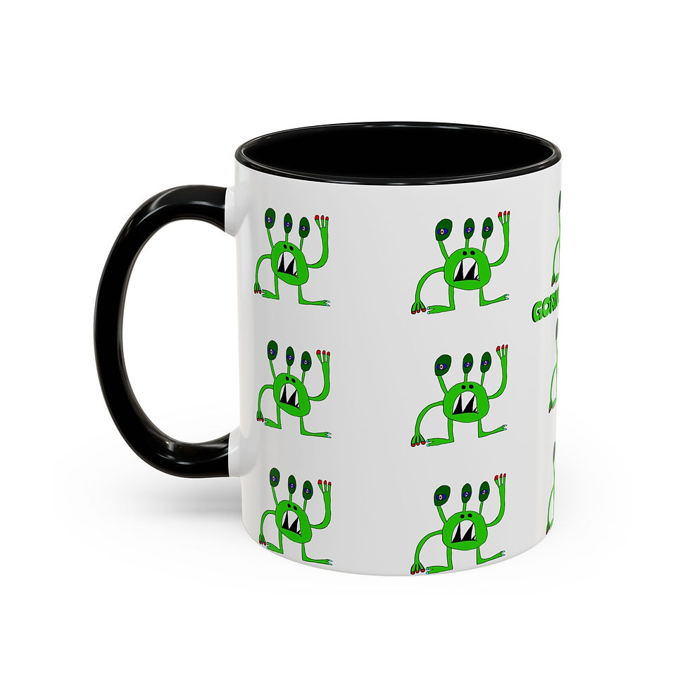 Thumbnail: Whimsical Alien Accent Coffee Mug - Fun Green Creature GORNOSTALGIAR Design