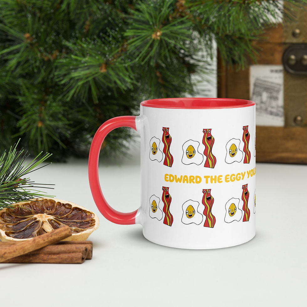 Thumbnail: Mug with Color Inside Edward the eggy Yolk and Scribbles the Bacon