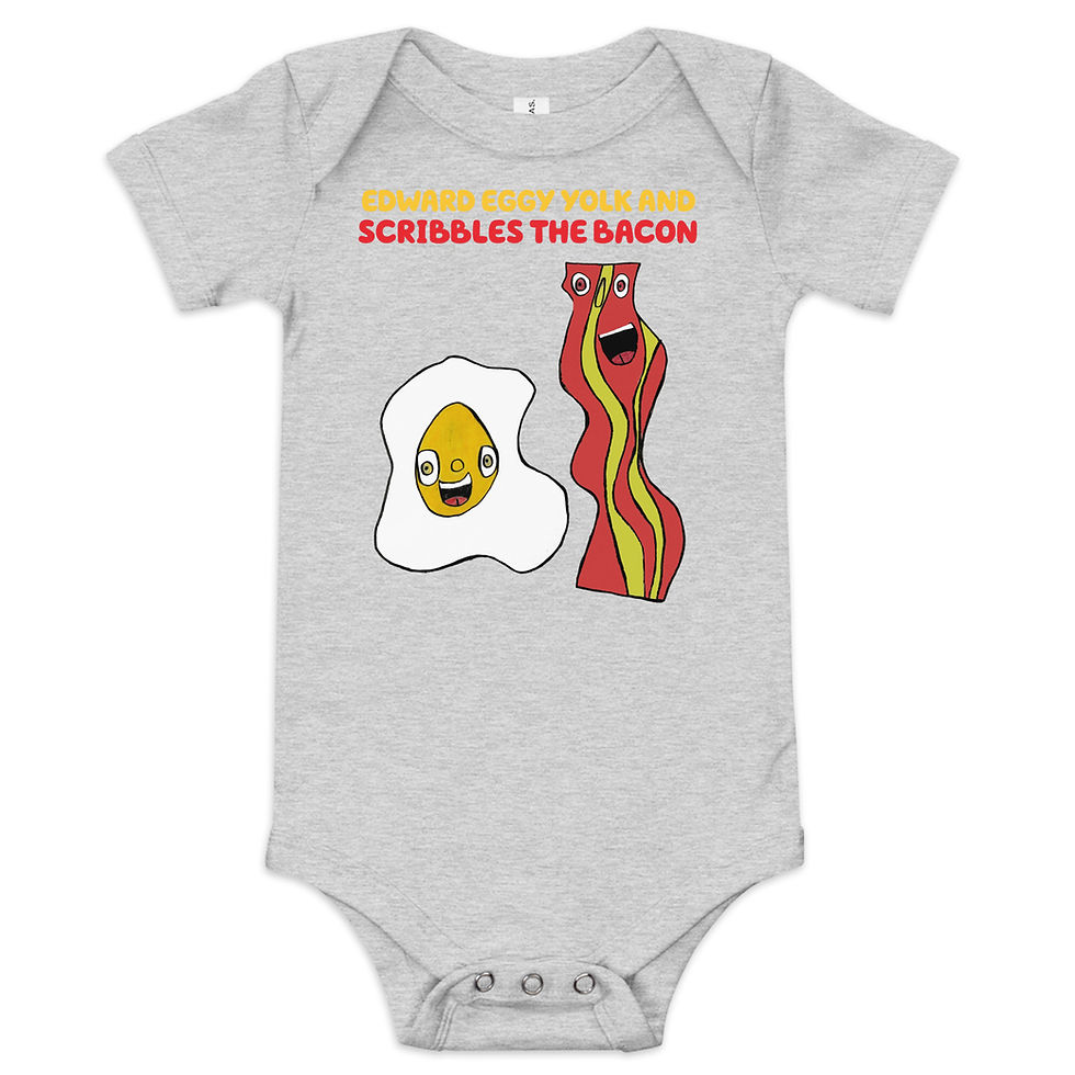 Baby short sleeve one piece-Edward Eggy Yolk and Scribbles the Bacon