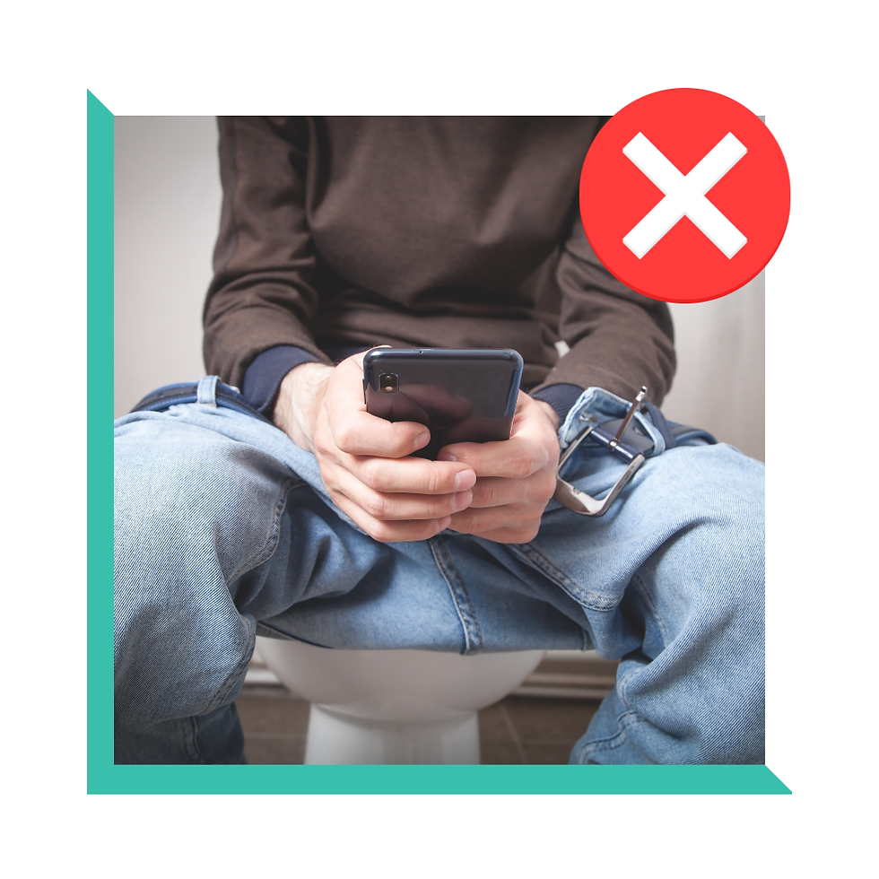 man in jeans sitting on toilet long time with phone