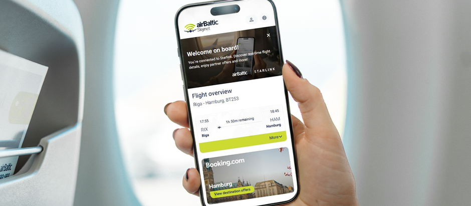 airBaltic ievieš Skynet digitālo platformu ar Starlink interneta savienojamību
