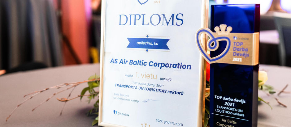 airBaltic atzīta par labāko darba devēju transporta un loģistikas sektorā