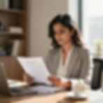 Professional reviewing estate liquidation documents at desk
