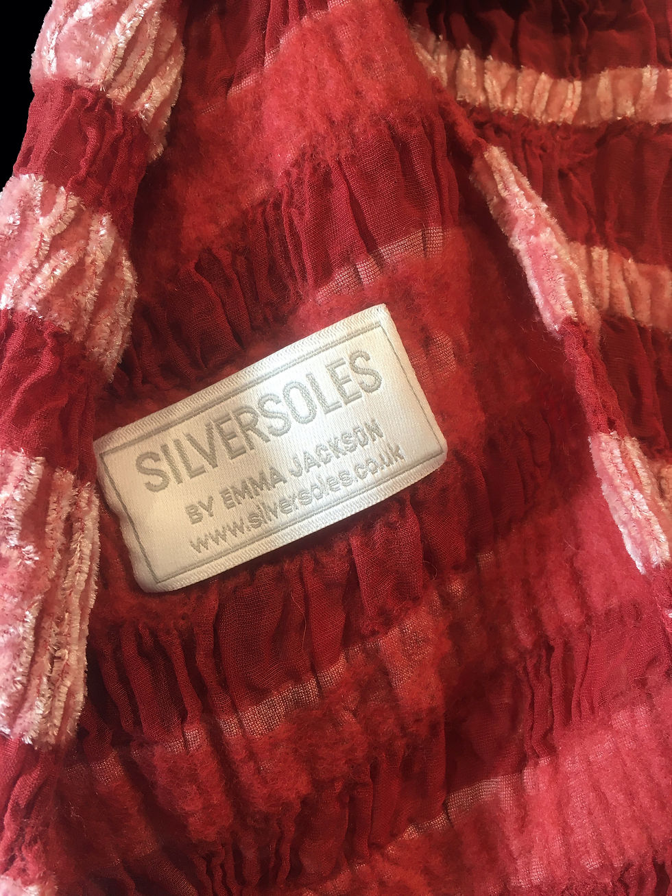 Thumbnail: Linear - Velvet & Wool Devore Scarf - Ruby (Skinny)