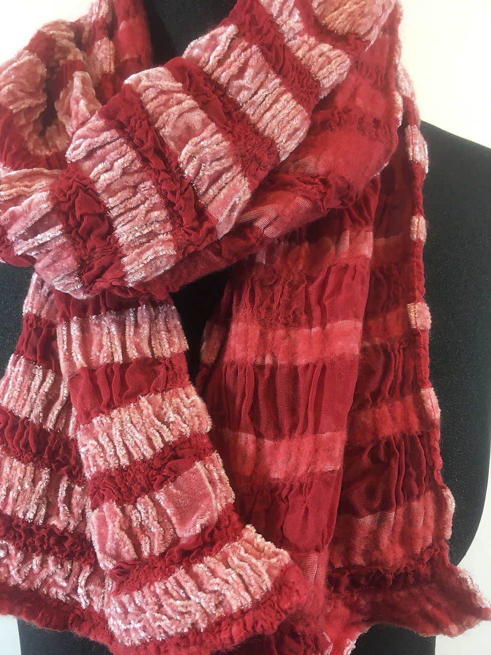 Thumbnail: Linear - Velvet & Wool Devore Scarf - Ruby (Skinny)