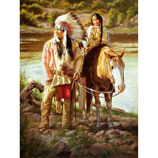 000132-NA-Indians Oil Paint By Number Kit Diy Handpainted On Canvas Wall Art Picture Gifts