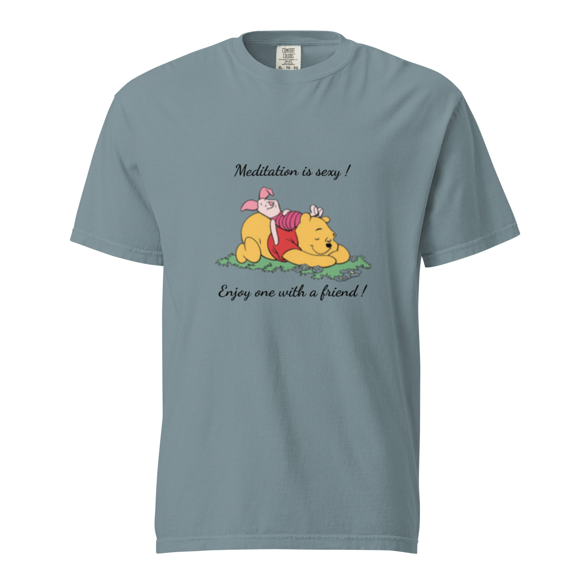 'Meditation is sexy, Enjoy one with a friend !' Unisex heavyweight t-shirt .