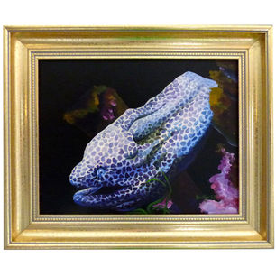 Oil painting of a leopard moray eel