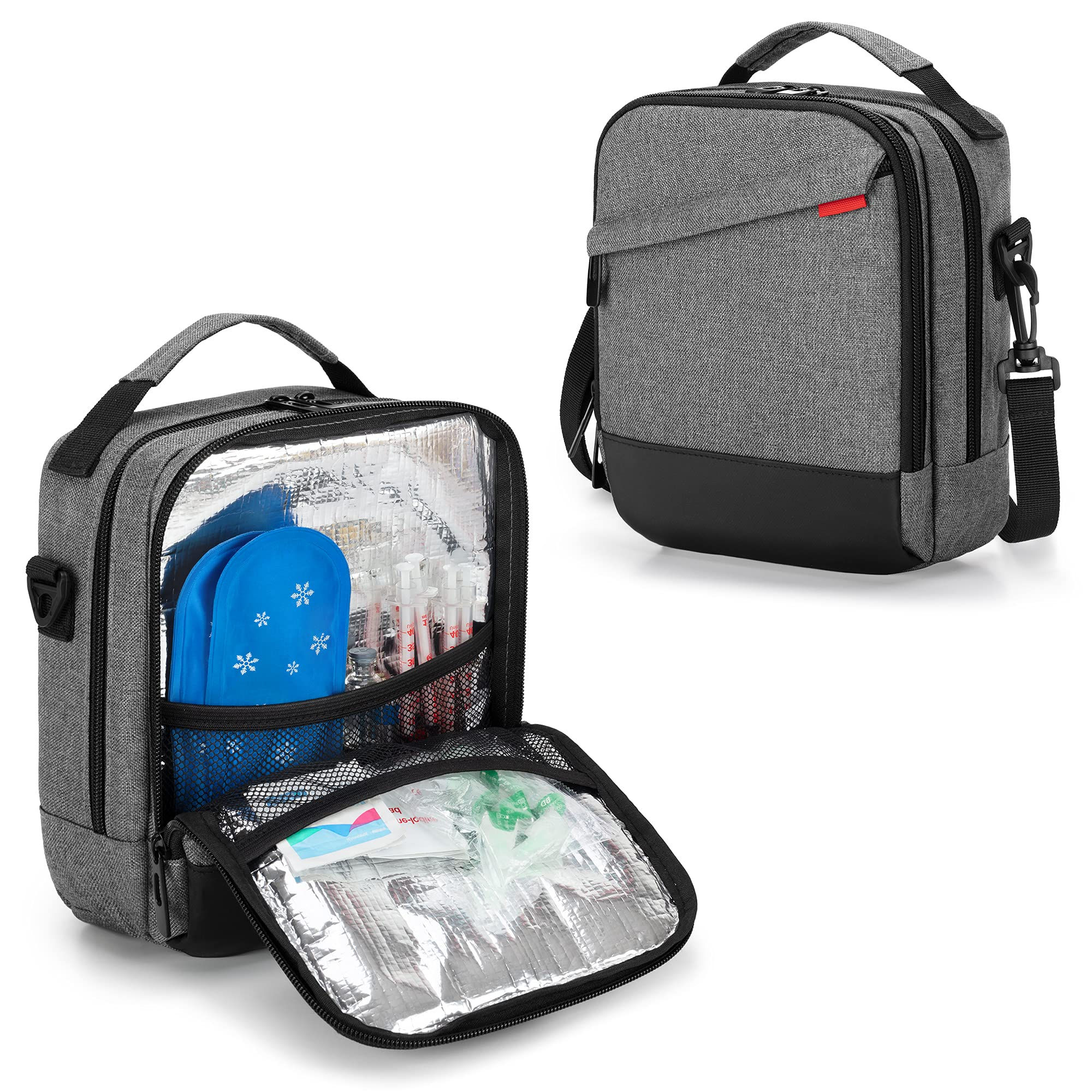 Insulin Cooler Travel Case, Diabetes Supplies Bag with Shoulder Strap Grey